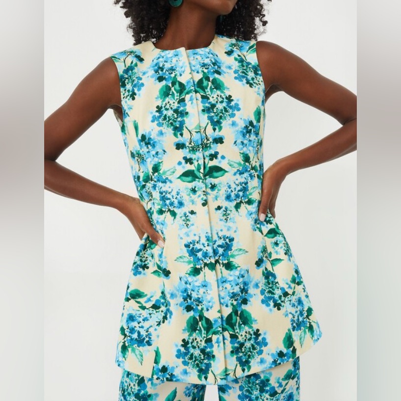 Tuckernuck Rhoda Sleeveless Tunic Top Size 10 Water’s Edge Hydrangea Floral Blue